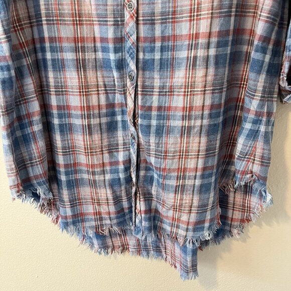 cloth and stone anthropologie Plaid Shirt Dress L Western Boho Tunic Button Up - Picture 3 of 6